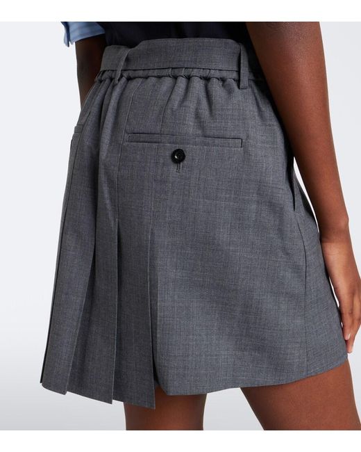 Sacai Gray Pleated Asymmetric Wool Miniskirt
