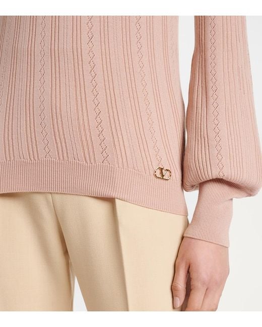 Valentino Pink Pointelle Virgin Wool Sweater