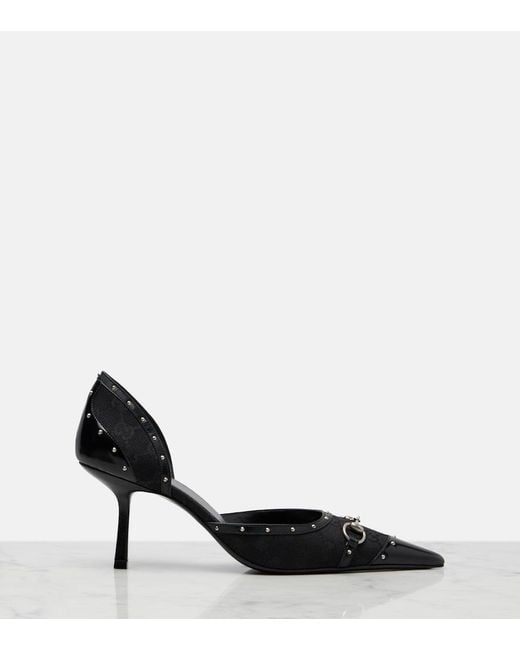 Gucci Black Savoy Horsebit Gg Canvas Pumps