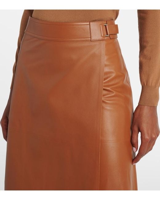 Ralph Lauren Brown Jacqueline Leather Midi Skirt