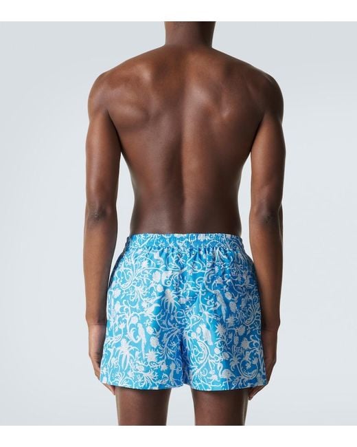 Kiton Blue Printed Swim Trunks for men