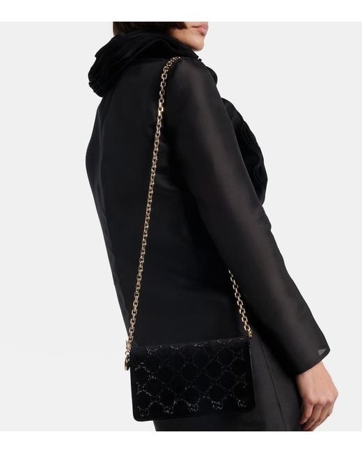 Gucci Black Portemonnaie Mit Kettenriemen Gg Crystal Aus Samt