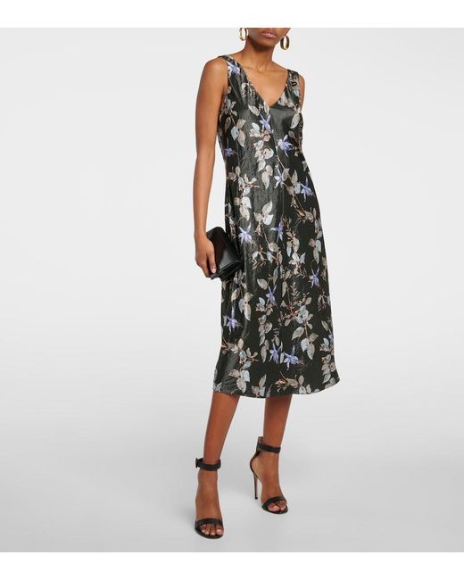 Vince Green Floral Satin Midi Dress