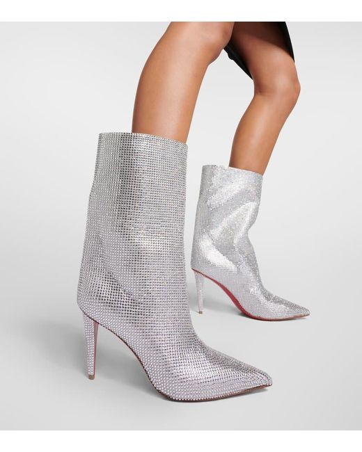 Christian Louboutin Gray Ankle Boots Astrilarge Strass mit Kristallen