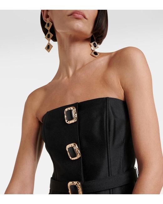 Self-Portrait Black Self Portrait Taffeta Belted Bandeau Top