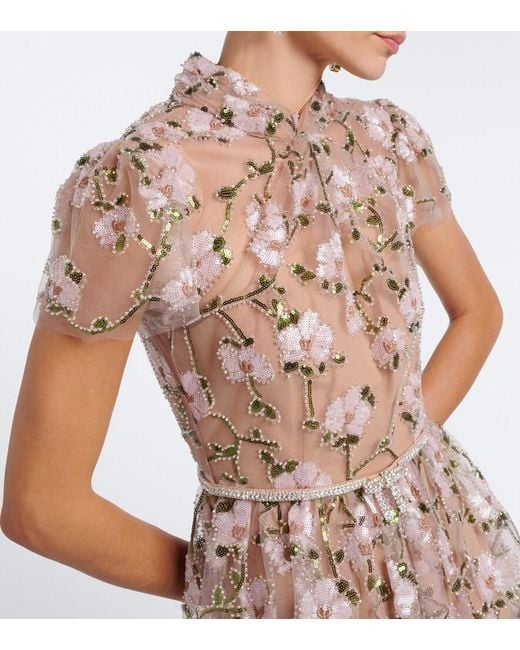 Self-Portrait Natural Belted Embellished Cocktail Dress