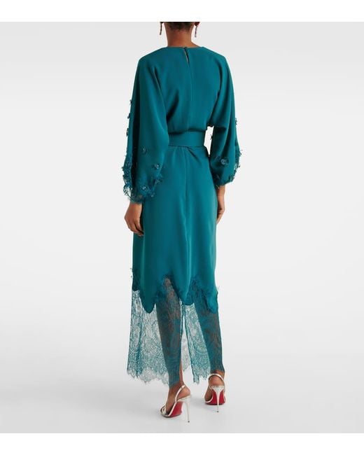 Costarellos Blue Lace-Trimmed Draped Midi Dress