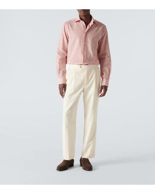 Camicia in lino a righe di Kiton in Pink da Uomo