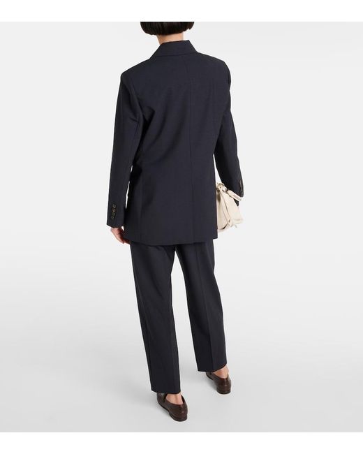 Brunello Cucinelli Blue Double-Breasted Wool-Blend Blazer