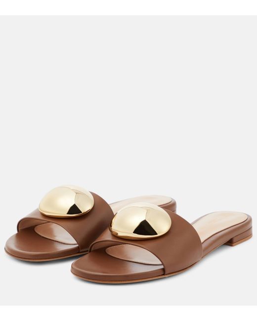 Gianvito Rossi Brown Sphera Embellished Leather Mules