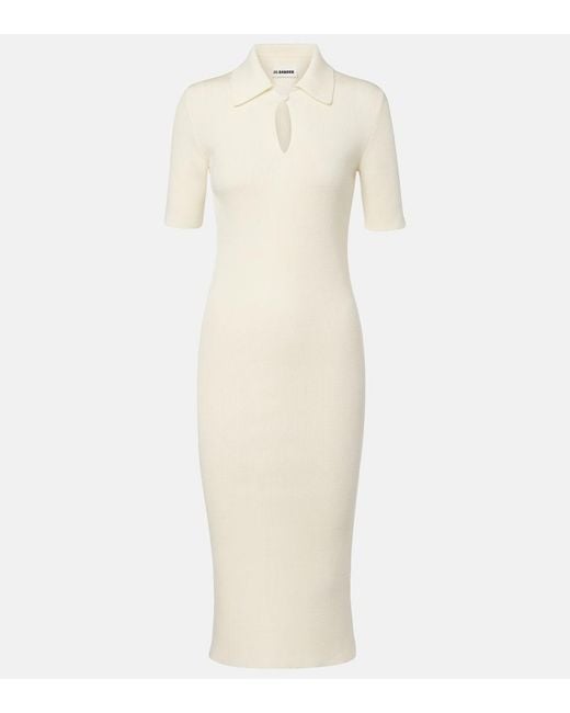 Jil Sander White Knitted Wool Midi Dress