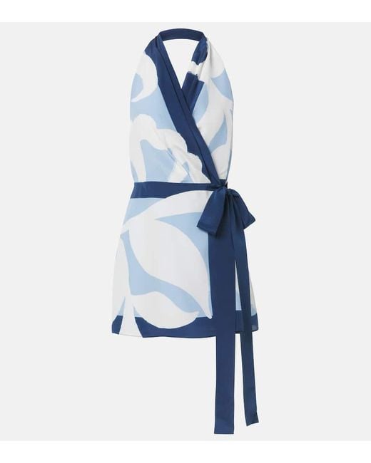 Sir Blue Portia Printed Silk Satin Wrap Dress