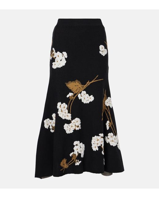 Falda Midi En Jacquard Floral Erdem de color Black