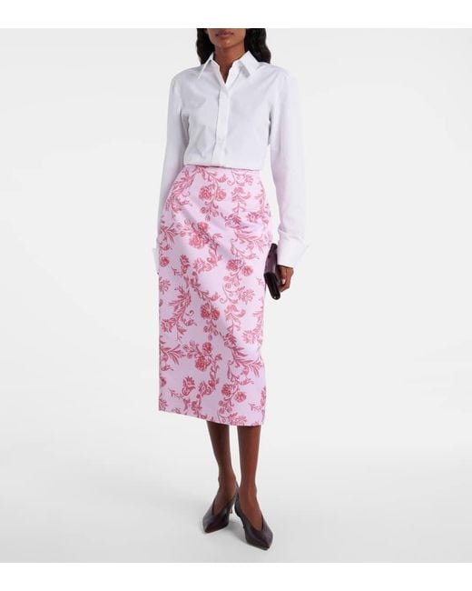 Emilia Wickstead Pink Lorelei Floral Taffeta Faille Pencil Skirt