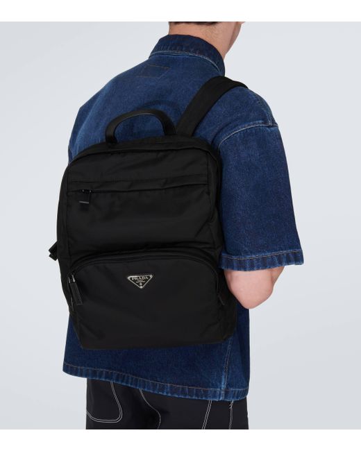 Prada Black Re-Nylon Logo Backpack for men