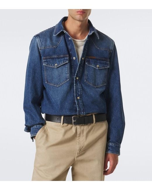 Moncler Blue Denim Western Shirt for men