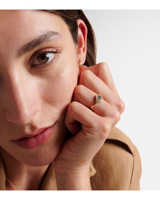 Ileana Makri Metallic Cats Eye 18Kt Ring With Diamonds, Sapphires And Tsavorite