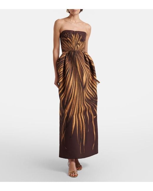 Oscar de la Renta Brown Printed Bustier Gown
