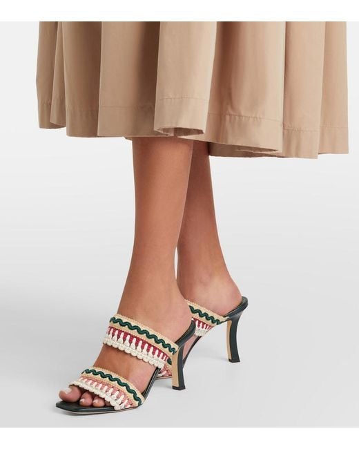Manolo Blahnik Black Mabeco 90 Leather-Trimmed Knitted Mules