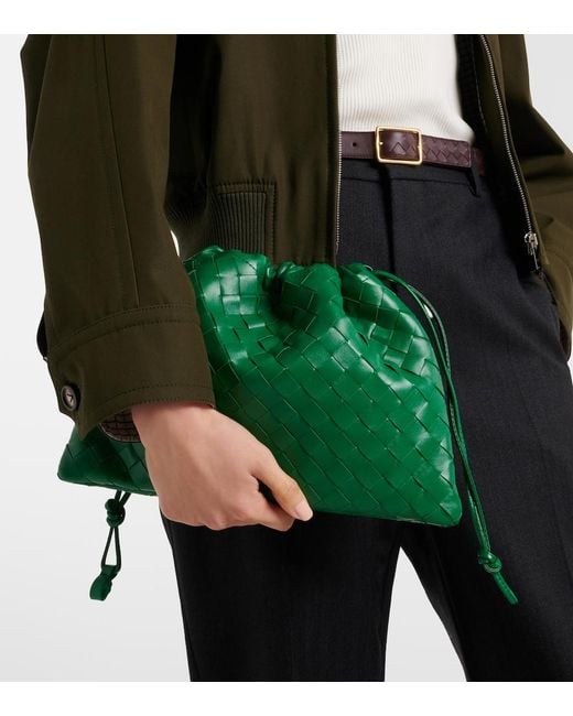 Bottega Veneta Green Intrecciato Medium Leather Pouch