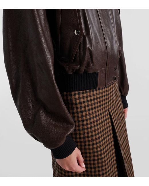 Nour Hammour Brown Briar Leather Bomber Jacket