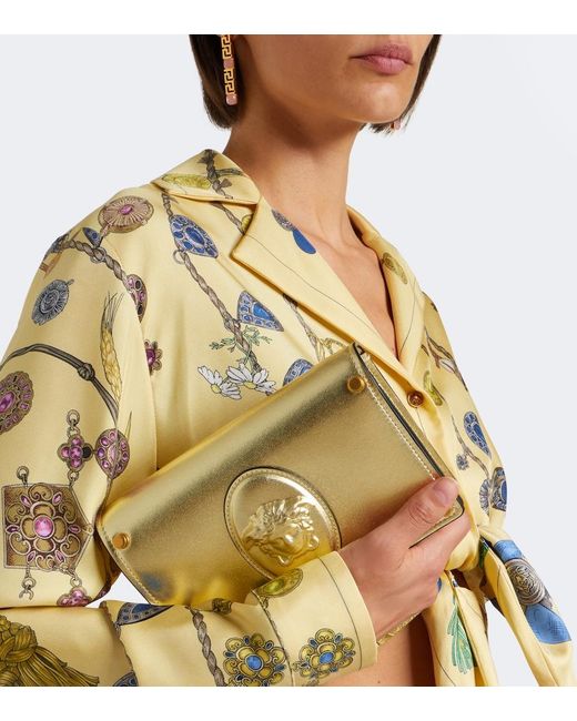 Versace Natural Medusa Small Metallic Leather Clutch
