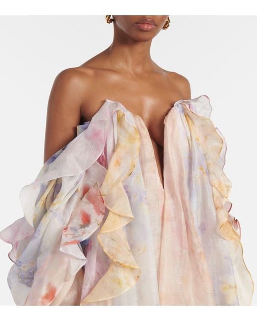 Zimmermann Pink Crush Linen And Silk Organza Maxi Dress
