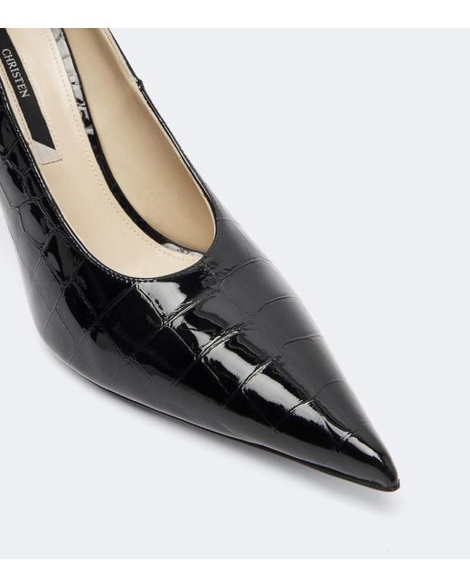 Christen Black Helix Snake-Effect Leather Pumps