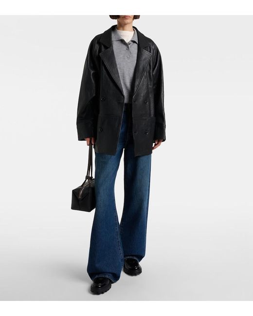 FRAME Black Oversized Leather Jacket
