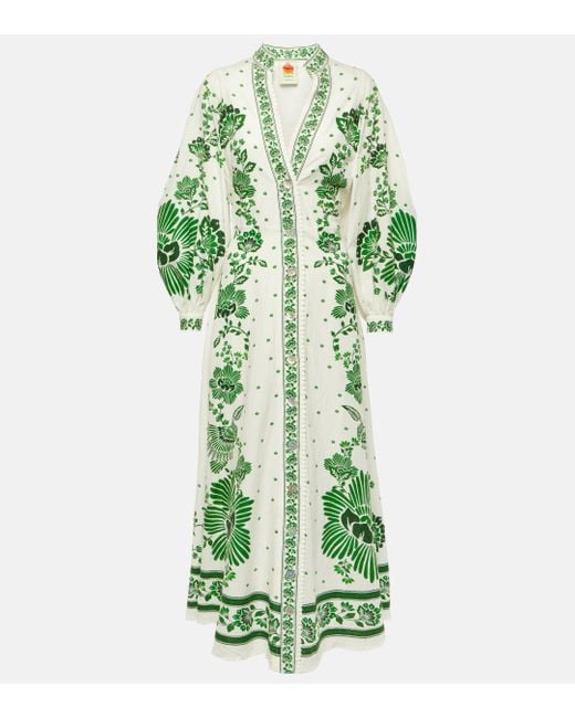 Farm Rio Green Forest Soul Printed Linen-blend Maxi Dress