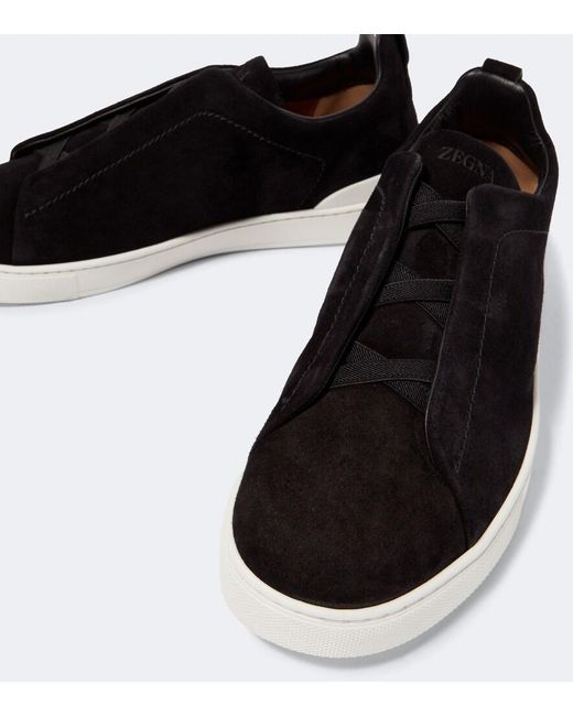 Zegna Black Triple Stitch Suede Sneakers for men