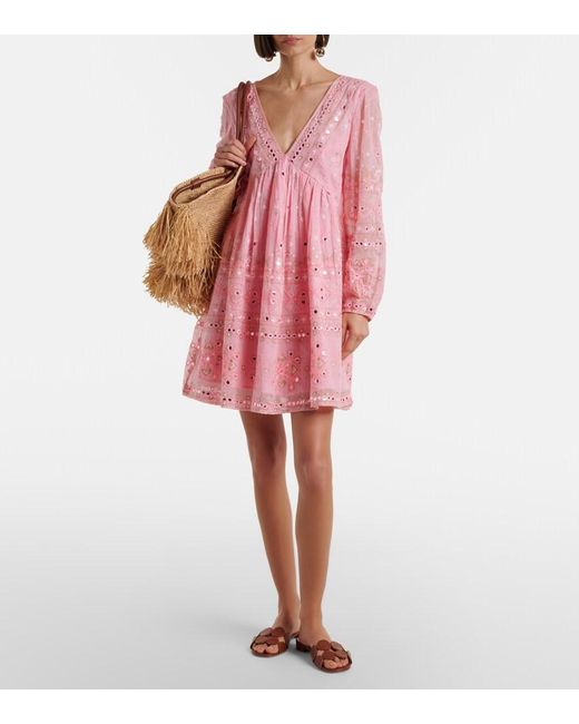 Juliet Dunn Pink Embellished Cotton Minidress