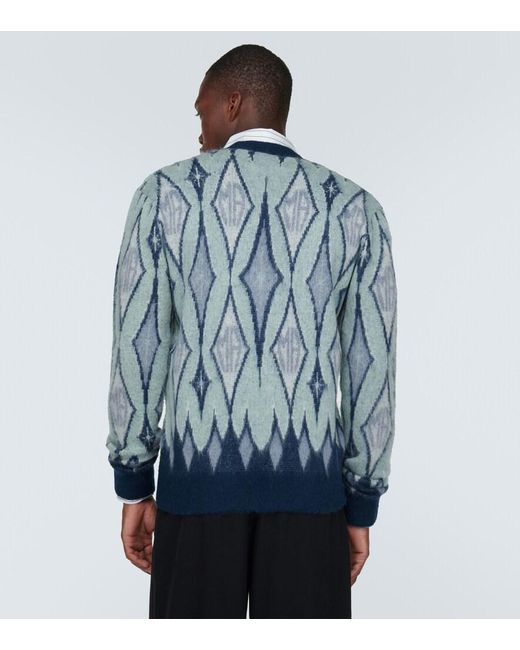 Amiri Blue Argyle Mohair-Blend Cardigan for men