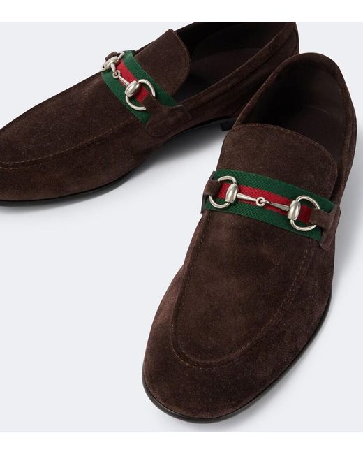 Gucci Brown Como Horsebit Suede Loafers for men