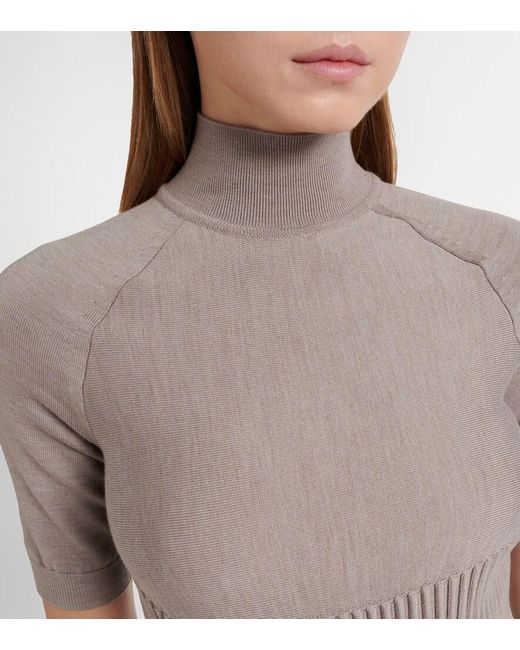 Alaïa Gray Ribbed-Knit Turtleneck Wool-Blend Top