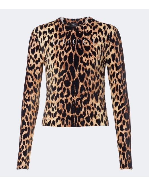 Gucci Black Logo Leopard-Print Cotton Jersey T-Shirt
