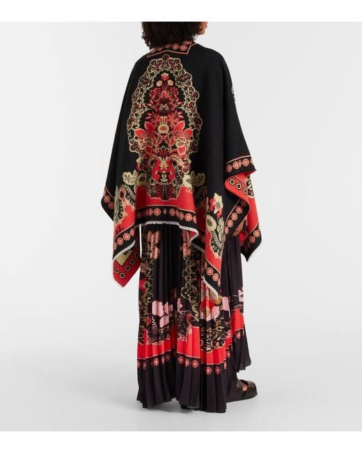 LaDoubleJ Red Soul Printed Wool And Silk Poncho