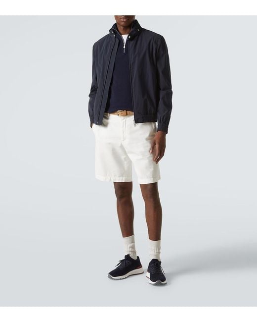 Brunello Cucinelli Blue Knitted Leather-Trimmed Sneakers for men
