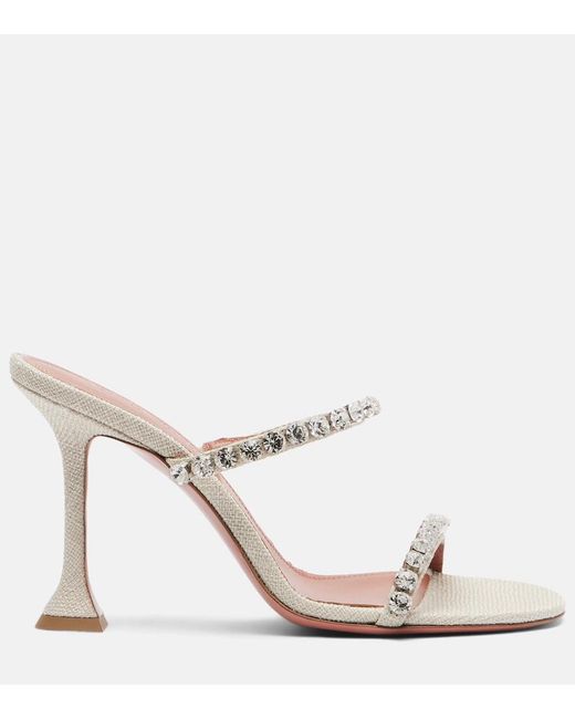 AMINA MUADDI Pink Gigi Embellished Canvas Mules