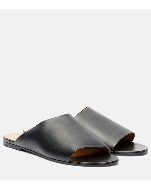 The Row Black Signum Leather Slides