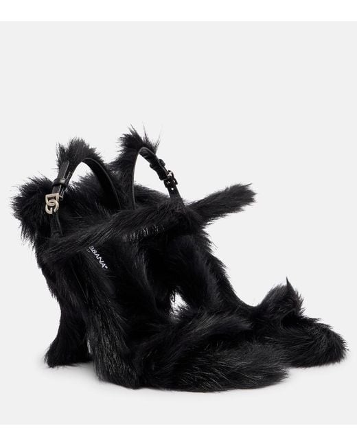 Dolce & Gabbana Black 105Mm Buckle Sandals With Fur Trim