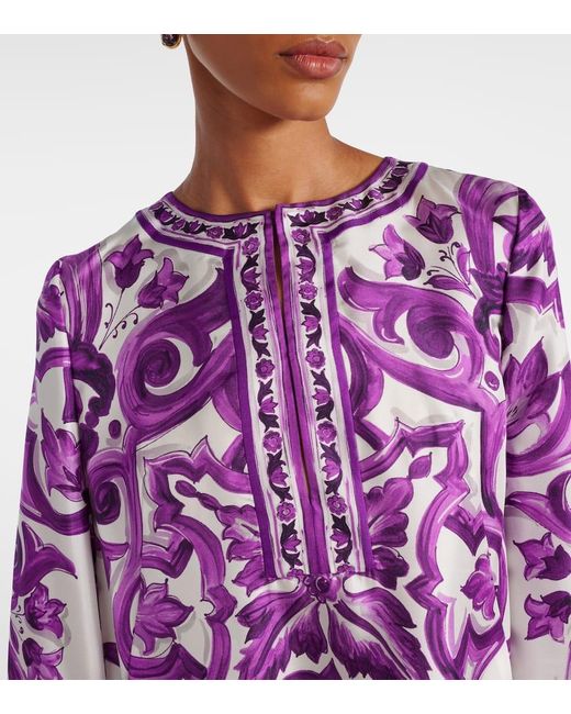 Dolce & Gabbana Purple Majolica Silk Twill Minidress