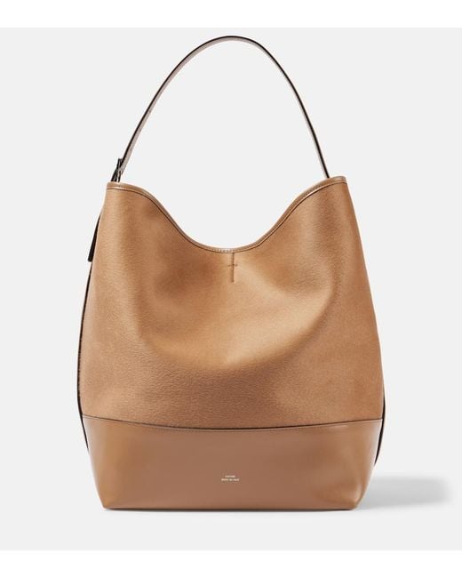Totême  Brown Belted Leather-Trimmed Wool Tote Bag