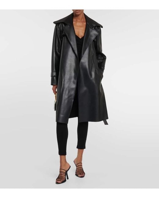 Norma Kamali Black Faux Leather Trench Coat