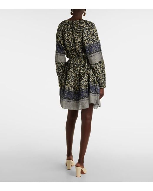 Vestido Corto Abri De Algodon Floral Ulla Johnson de color Blue