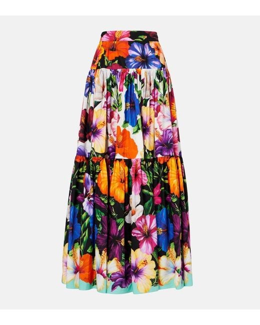 Dolce & Gabbana White Floral Tiered Cotton Maxi Skirt