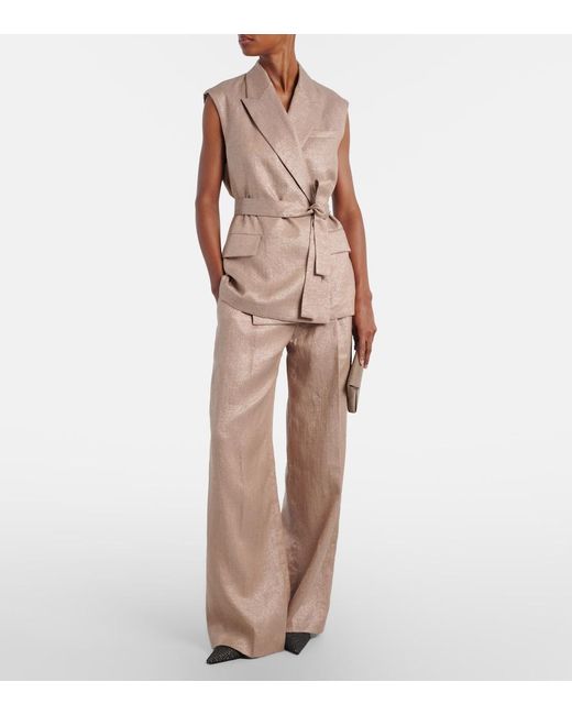 Brunello Cucinelli Natural Linen-Blend Wide-Leg Pants