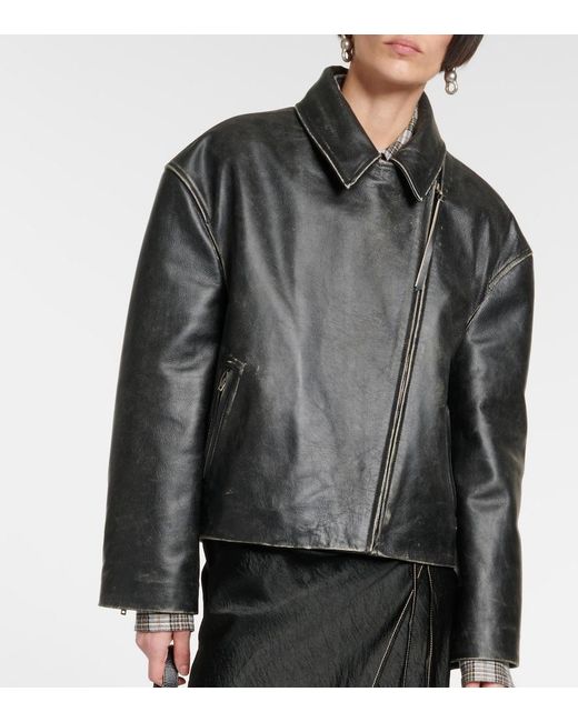 Acne Black Leather Jacket With A 'Vintage' Effect