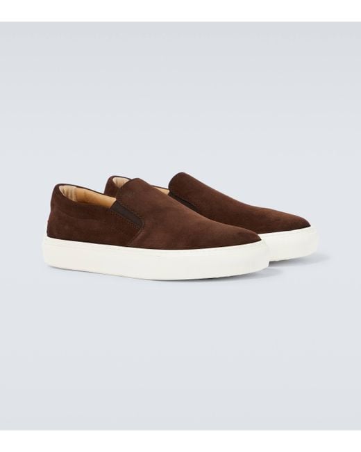 Tod's Brown Cassetta Casual Suede Slip-on Sneakers for men
