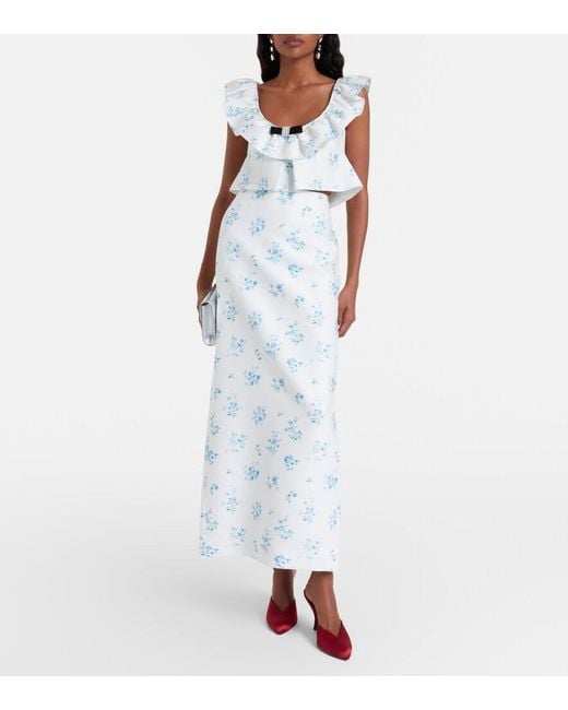 ShuShu/Tong White Floral Ruffled Cotton And Silk Top